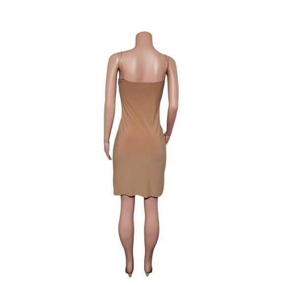 Reference v-neck nude ruched front detail Spaghetti Strap mini bodycon cocktail - Picture 2 of 6